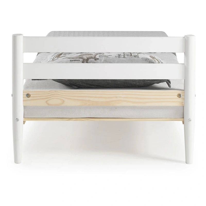 Brown / White Twin Platform Bed with Slatted Headboard, for 1
