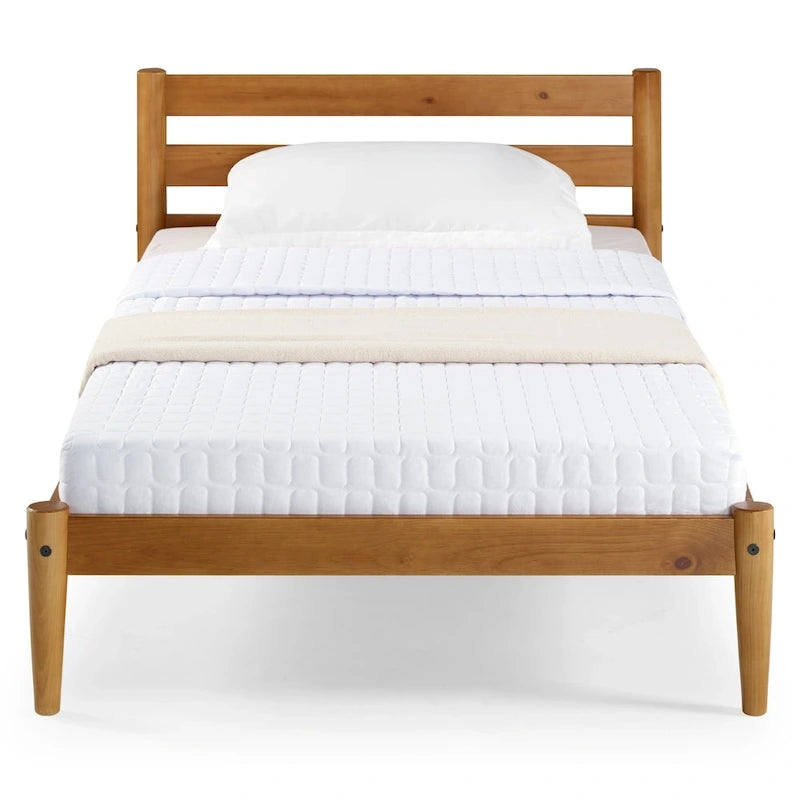 Brown / White Twin Platform Bed with Slatted Headboard, for 1