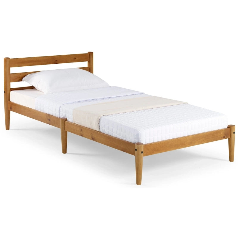 Brown / White Twin Platform Bed with Slatted Headboard, for 1
