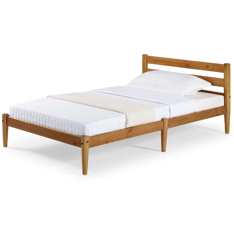Brown / White Twin Platform Bed with Slatted Headboard, for 1