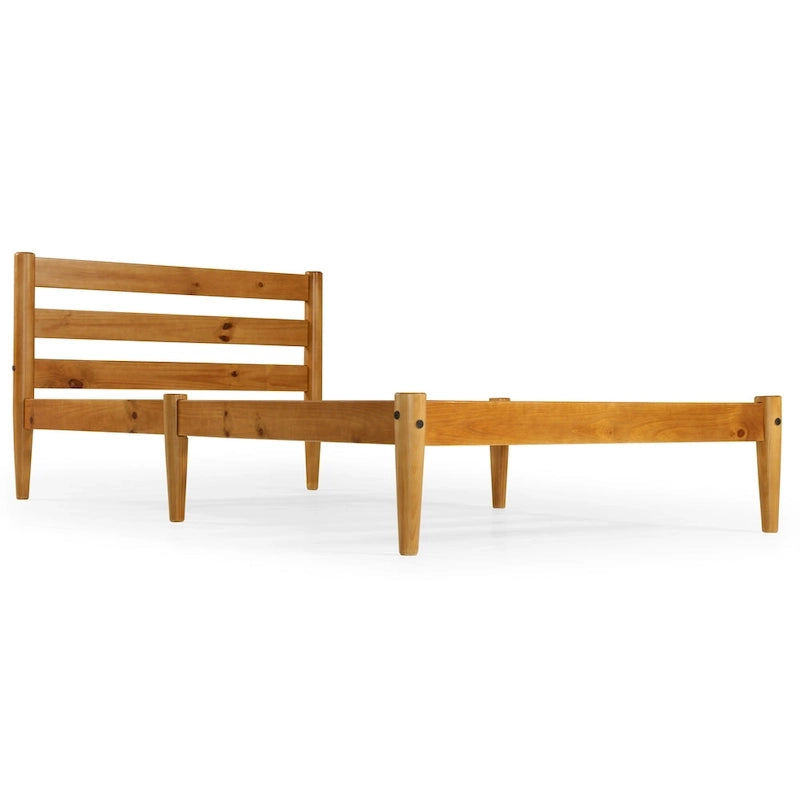 Brown / White Twin Platform Bed with Slatted Headboard, for 1