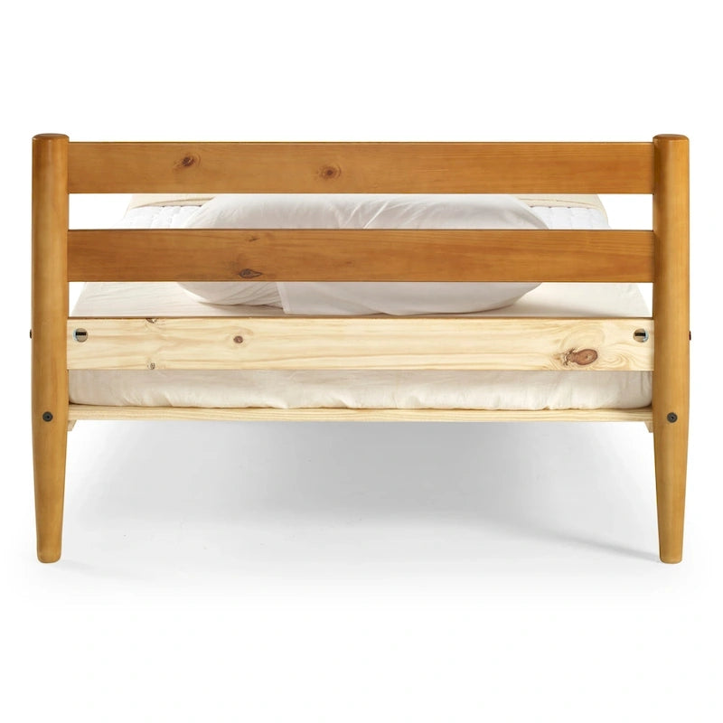 Brown / White Twin Platform Bed with Slatted Headboard, for 1