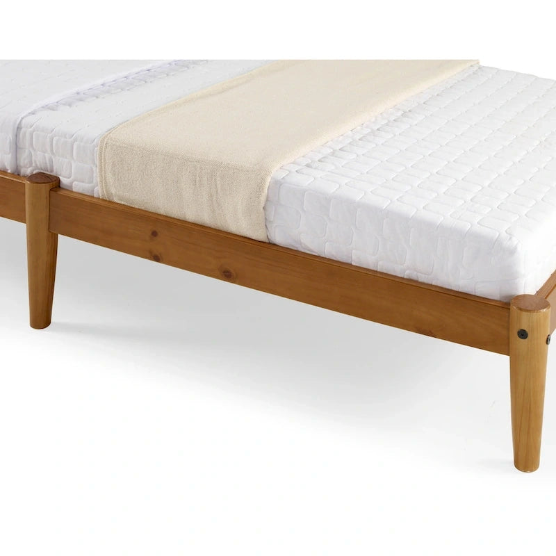 Brown / White Twin Platform Bed with Slatted Headboard, for 1
