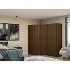 2-Piece Corner Wardrobe Closet with Hanging Rods & Drawers (Brown / White / Midnight Blue)
