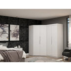 2-Piece Corner Wardrobe Closet with Hanging Rods & Drawers (Brown / White / Midnight Blue)