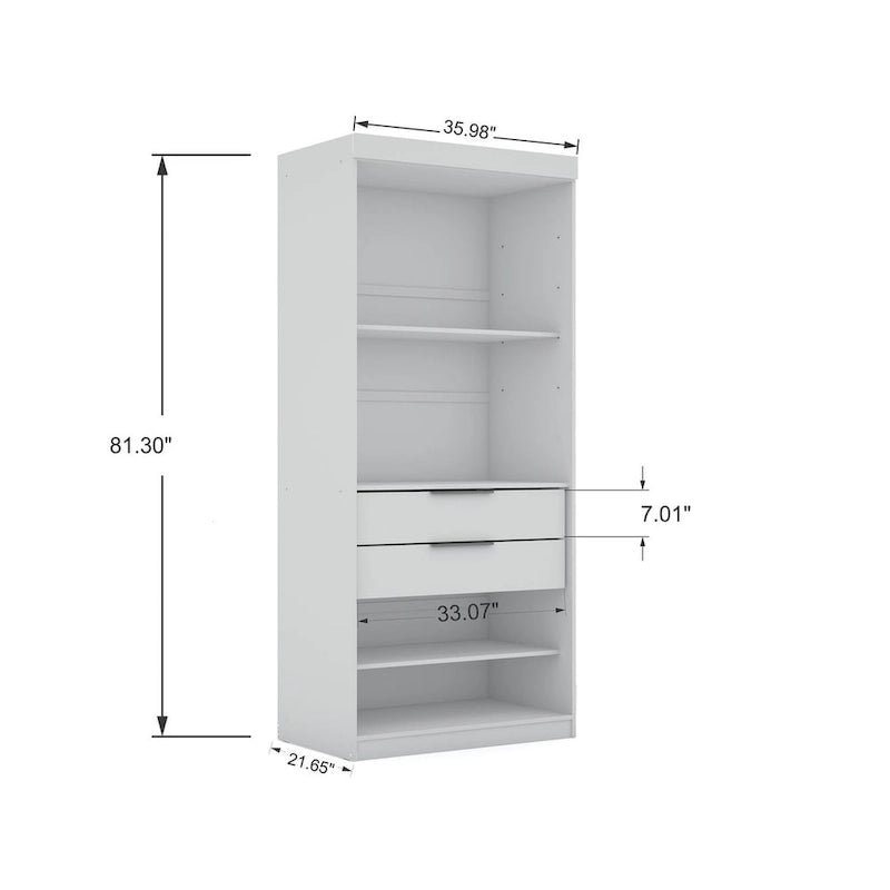 2-Piece Corner Wardrobe Closet with Hanging Rods & Drawers (Brown / White / Midnight Blue)