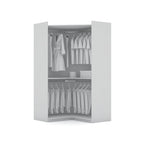 2-Piece Corner Wardrobe Closet with Hanging Rods & Drawers (Brown / White / Midnight Blue)