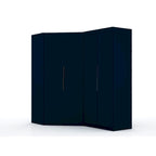 2-Piece Corner Wardrobe Closet with Hanging Rods & Drawers (Brown / White / Midnight Blue)