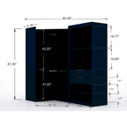2-Piece Corner Wardrobe Closet with Hanging Rods & Drawers (Brown / White / Midnight Blue)