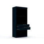 2-Piece Corner Wardrobe Closet with Hanging Rods & Drawers (Brown / White / Midnight Blue)