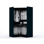 2-Piece Corner Wardrobe Closet with Hanging Rods & Drawers (Brown / White / Midnight Blue)