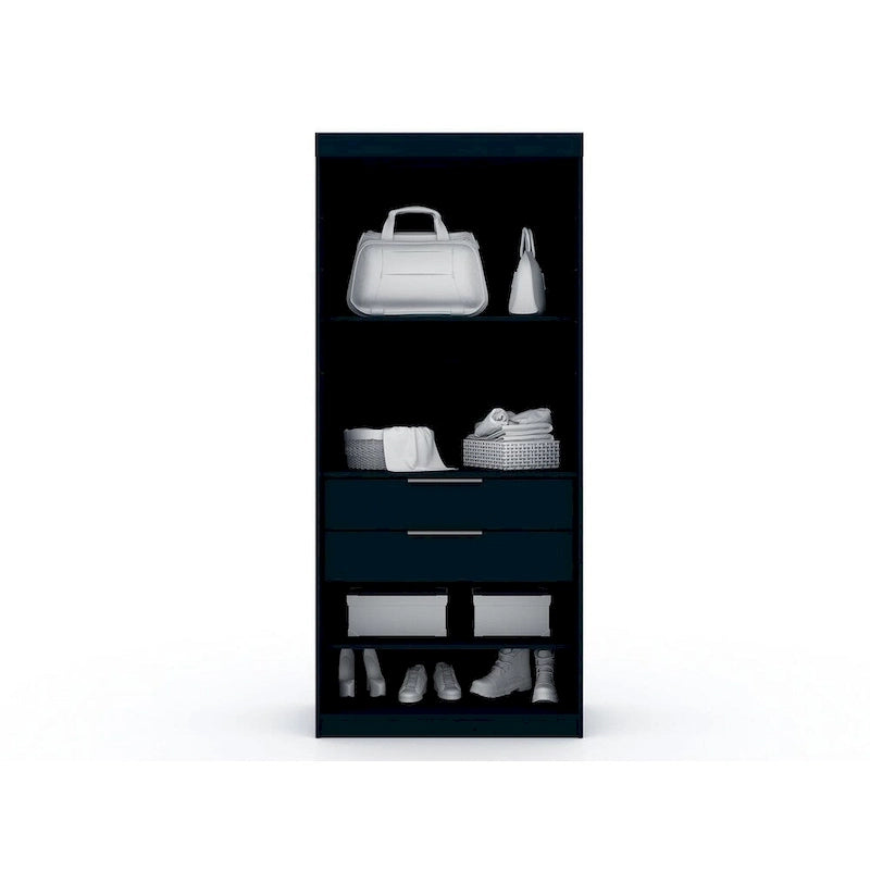 2-Piece Corner Wardrobe Closet with Hanging Rods & Drawers (Brown / White / Midnight Blue)