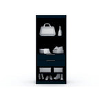 2-Piece Corner Wardrobe Closet with Hanging Rods & Drawers (Brown / White / Midnight Blue)