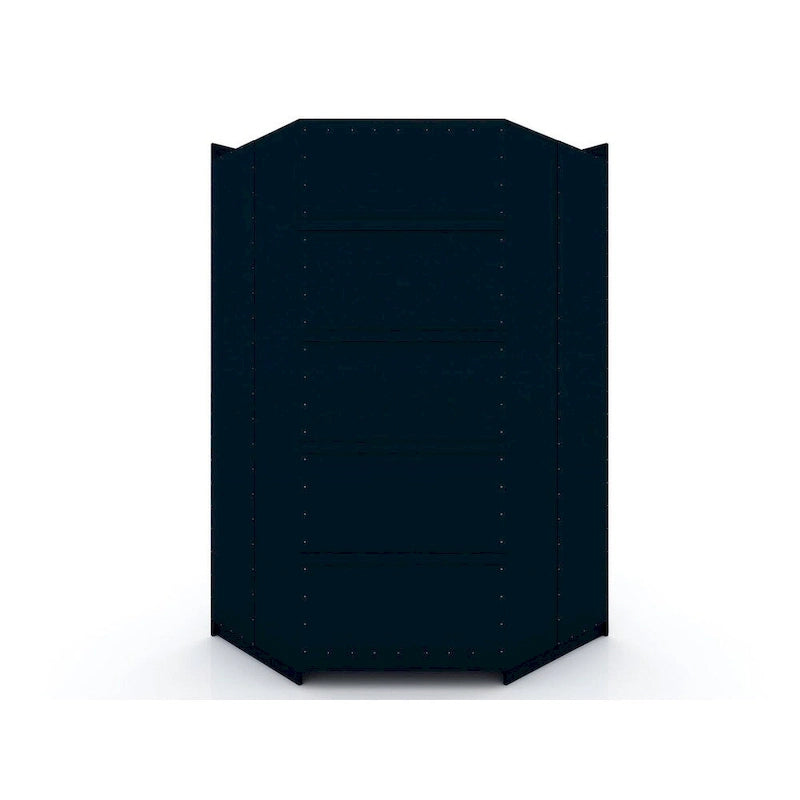 2-Piece Corner Wardrobe Closet with Hanging Rods & Drawers (Brown / White / Midnight Blue)