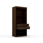 2-Piece Corner Wardrobe Closet with Hanging Rods & Drawers (Brown / White / Midnight Blue)