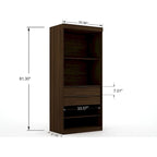 2-Piece Corner Wardrobe Closet with Hanging Rods & Drawers (Brown / White / Midnight Blue)