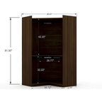 2-Piece Corner Wardrobe Closet with Hanging Rods & Drawers (Brown / White / Midnight Blue)
