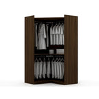2-Piece Corner Wardrobe Closet with Hanging Rods & Drawers (Brown / White / Midnight Blue)
