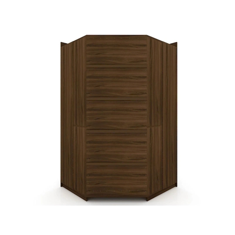 2-Piece Corner Wardrobe Closet with Hanging Rods & Drawers (Brown / White / Midnight Blue)