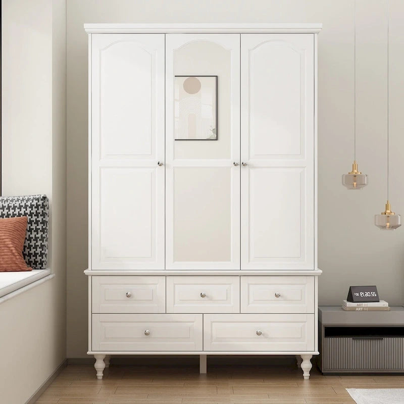 White & Dark Brown Sliding Door Wardrobe with Mirror, 70.9" Tall, 1-2 Person