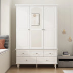 White & Dark Brown Sliding Door Wardrobe with Mirror, 70.9" Tall, 1-2 Person