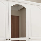 White & Dark Brown Sliding Door Wardrobe with Mirror, 70.9" Tall, 1-2 Person