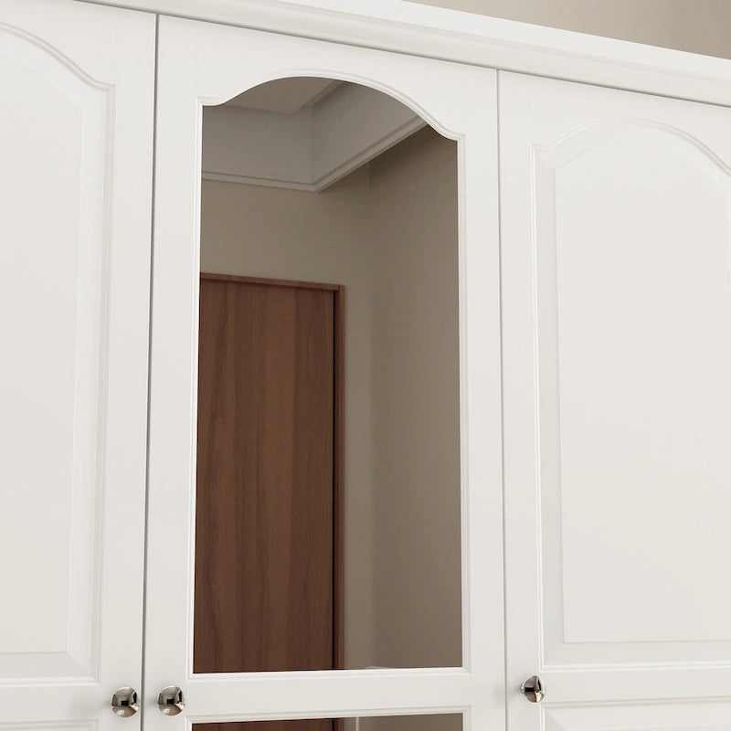 White & Dark Brown Sliding Door Wardrobe with Mirror, 70.9" Tall, 1-2 Person