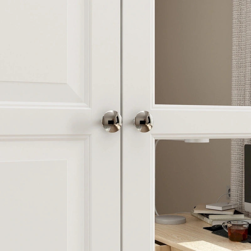 White & Dark Brown Sliding Door Wardrobe with Mirror, 70.9" Tall, 1-2 Person