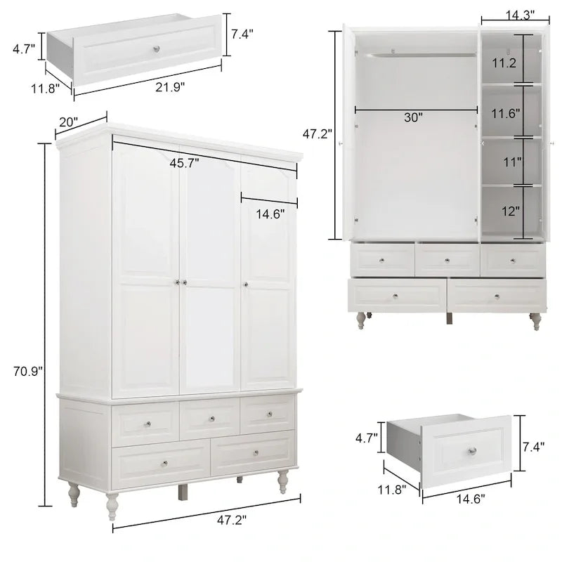 White & Dark Brown Sliding Door Wardrobe with Mirror, 70.9" Tall, 1-2 Person