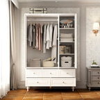 White & Dark Brown Sliding Door Wardrobe with Mirror, 70.9" Tall, 1-2 Person