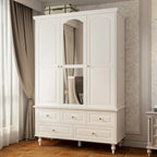 White & Dark Brown Sliding Door Wardrobe with Mirror, 70.9" Tall, 1-2 Person