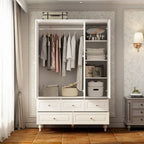 White & Dark Brown Sliding Door Wardrobe with Mirror, 70.9" Tall, 1-2 Person
