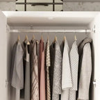 White & Dark Brown Sliding Door Wardrobe with Mirror, 70.9" Tall, 1-2 Person