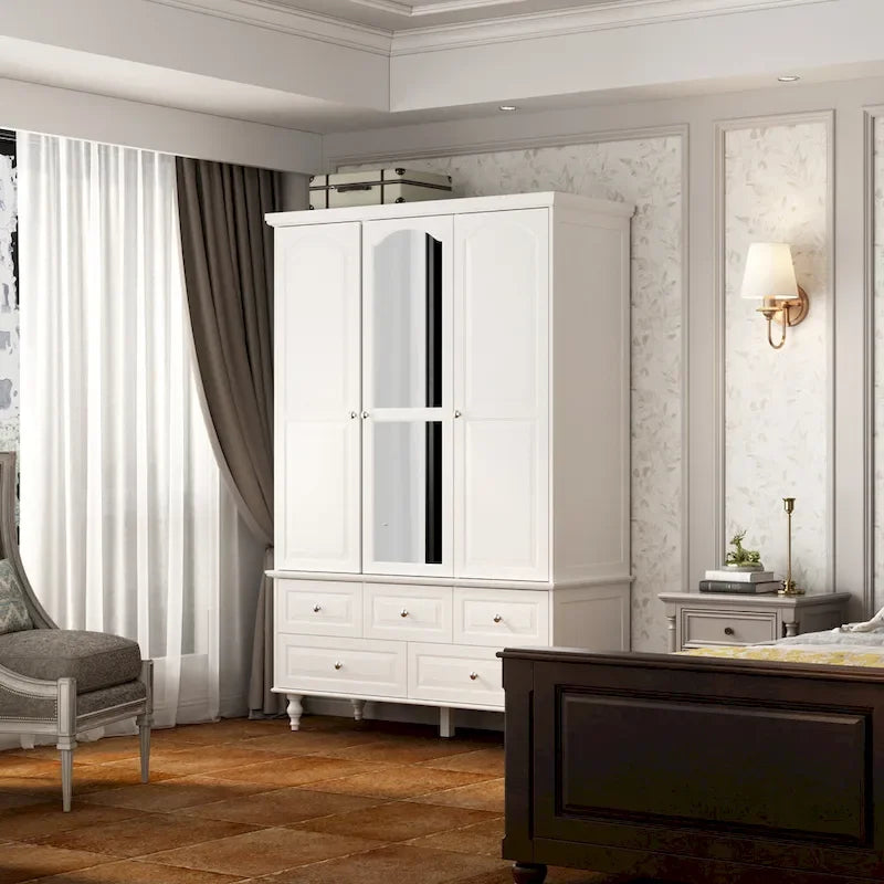 White & Dark Brown Sliding Door Wardrobe with Mirror, 70.9" Tall, 1-2 Person