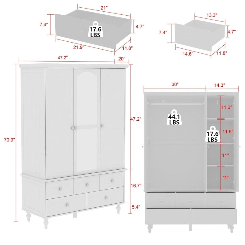 White & Dark Brown Sliding Door Wardrobe with Mirror, 70.9" Tall, 1-2 Person