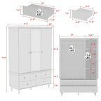 White & Dark Brown Sliding Door Wardrobe with Mirror, 70.9" Tall, 1-2 Person