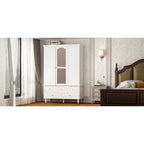 White & Dark Brown Sliding Door Wardrobe with Mirror, 70.9" Tall, 1-2 Person