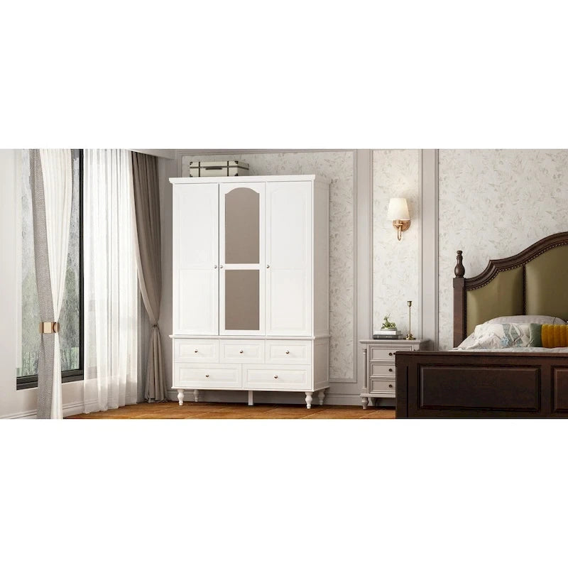 White & Dark Brown Sliding Door Wardrobe with Mirror, 70.9" Tall, 1-2 Person