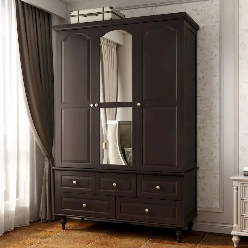 White & Dark Brown Sliding Door Wardrobe with Mirror, 70.9" Tall, 1-2 Person