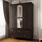 White & Dark Brown Sliding Door Wardrobe with Mirror, 70.9" Tall, 1-2 Person