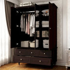 White & Dark Brown Sliding Door Wardrobe with Mirror, 70.9" Tall, 1-2 Person