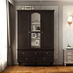 White & Dark Brown Sliding Door Wardrobe with Mirror, 70.9" Tall, 1-2 Person