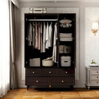 White & Dark Brown Sliding Door Wardrobe with Mirror, 70.9" Tall, 1-2 Person