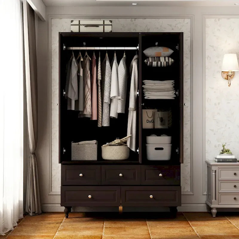 White & Dark Brown Sliding Door Wardrobe with Mirror, 70.9" Tall, 1-2 Person