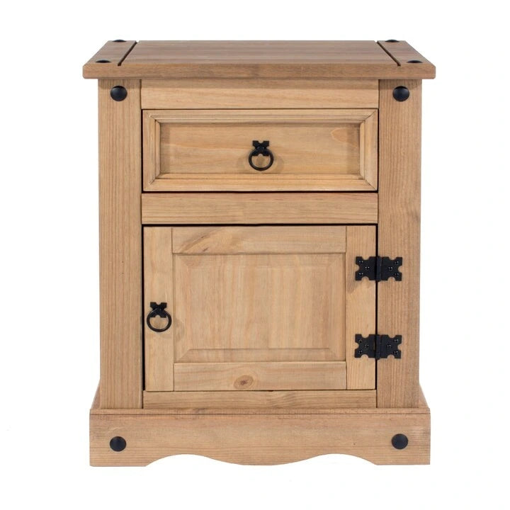 Grey / Brown Solid Pine Nightstand – 1 Door & 1 Drawer