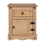 Grey / Brown Solid Pine Nightstand – 1 Door & 1 Drawer