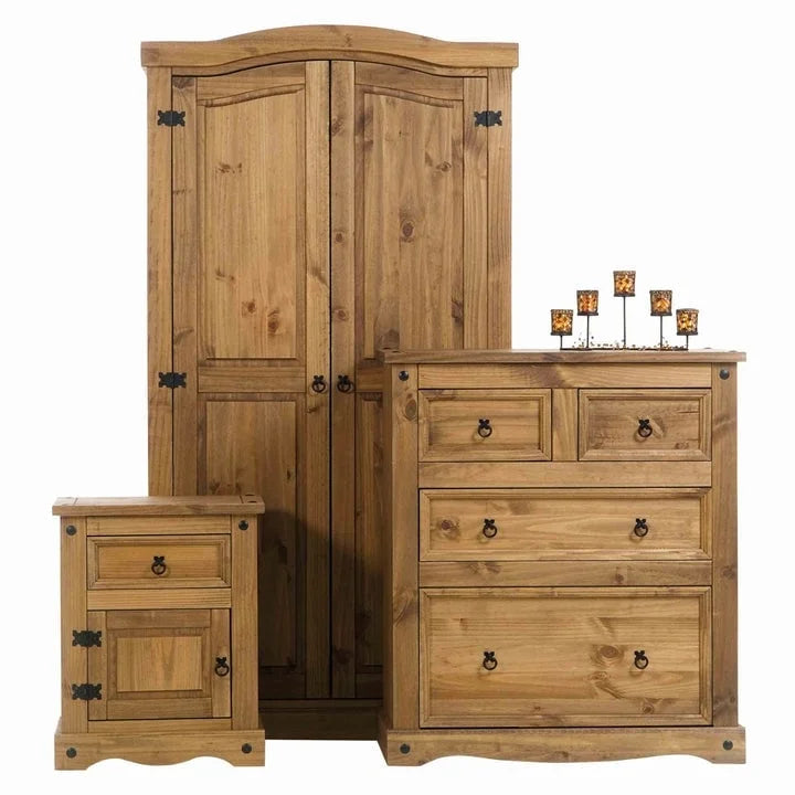 Grey / Brown Solid Pine Nightstand – 1 Door & 1 Drawer