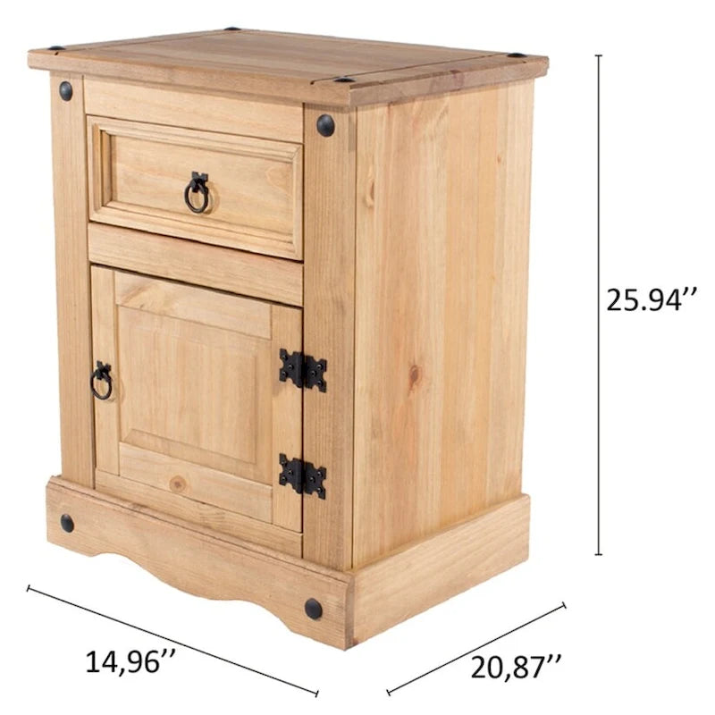 Grey / Brown Solid Pine Nightstand – 1 Door & 1 Drawer