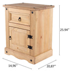 Grey / Brown Solid Pine Nightstand – 1 Door & 1 Drawer