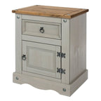 Grey / Brown Solid Pine Nightstand – 1 Door & 1 Drawer